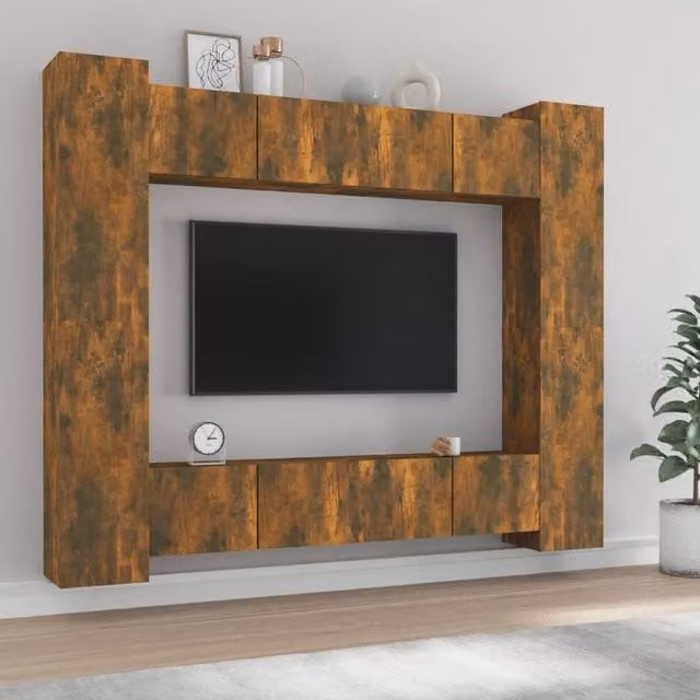 Berkfield Home 8 Piece Smoked Oak TV Cabinet Set in Brown