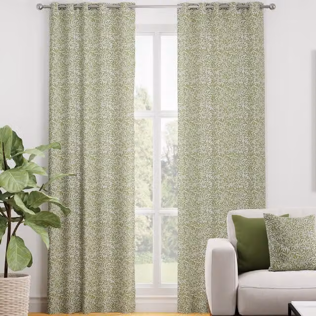 Terrys Heritage Salix Blackout Floral Cotton Fabric Panel in Green with Eyelets