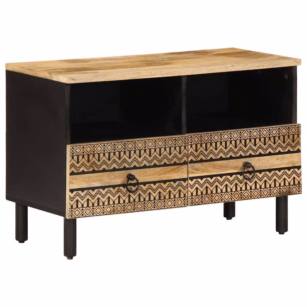 Berkfield Home Industrial Mango Wood TV Cabinet in Black, W: 70 cm, D: 33.5 cm, H: 46 cm – 2
