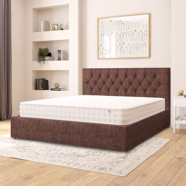 Aspire Olivier Fabric Ottoman Storage Bed in Yorkshire Knit Brown, Superking, W: 200 cm x D: 200 cm
