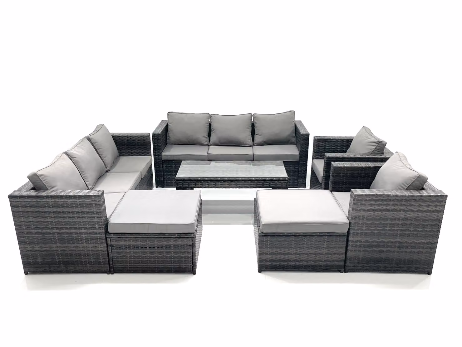 Fimous Rattan Garden Furniture Set in Dark Grey with 3-Seater Sofa, Armchair, Coffee Table and 2 Ottomans – 2