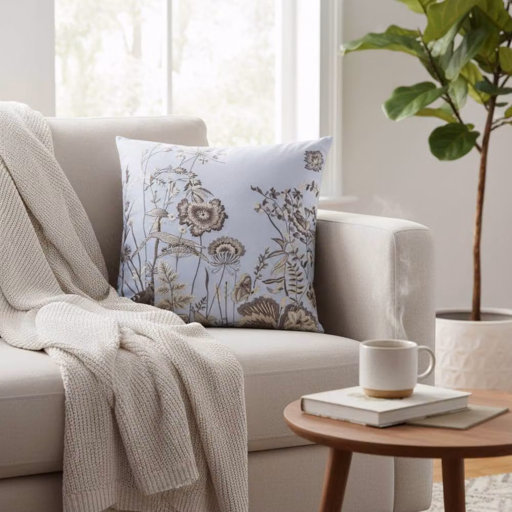 Four Candle Handmade Multicolour Floral Embroidered Cotton Cushion with Filling, W/D/H: 45 x 45 x 45 cm – 2