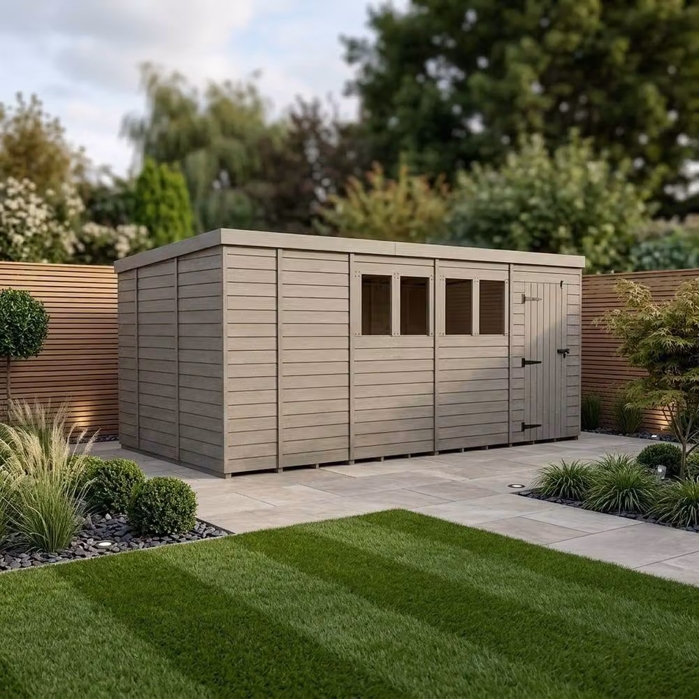 Buttercup Farm Grey Composite Pent Garden Shed with Single Door and Windows, W: 305 cm, D: 305 cm, H: 210 cm – 2