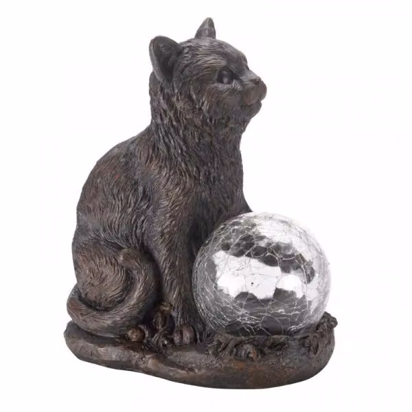 Marco Paul Cat and Dog Solar Garden Ornament with Crystal Balls in Grey and Bronze – 2