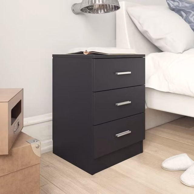 Berkfield Home Black Bedside Cabinet in MDF, W/D/H: 38 x 35 x 56 cm