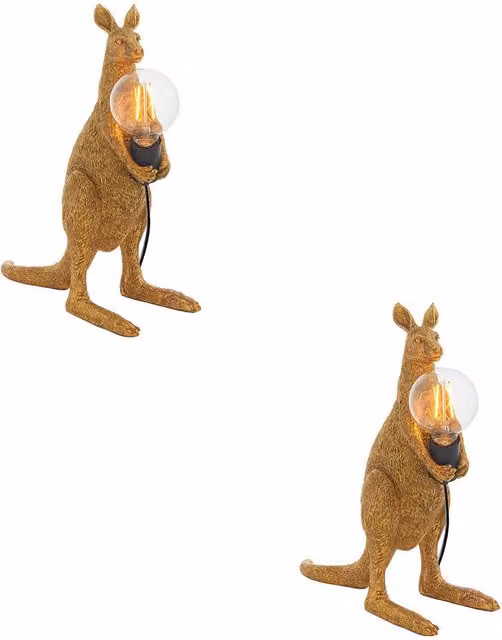 Loops 2 Pack Vintage Gold Kangaroo Table Lamps with Resin Figure and Matt Black Holder – 1