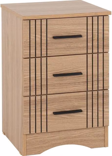 FORGEVIO Modern 3 Drawer Bedside Chest in Brown Natural Oak Effect