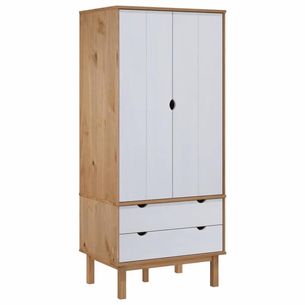 Berkfield Home OTTA Wardrobe in Brown and White Solid Pine, W/D/H: 76.5 x 53 x 172 cm – 2
