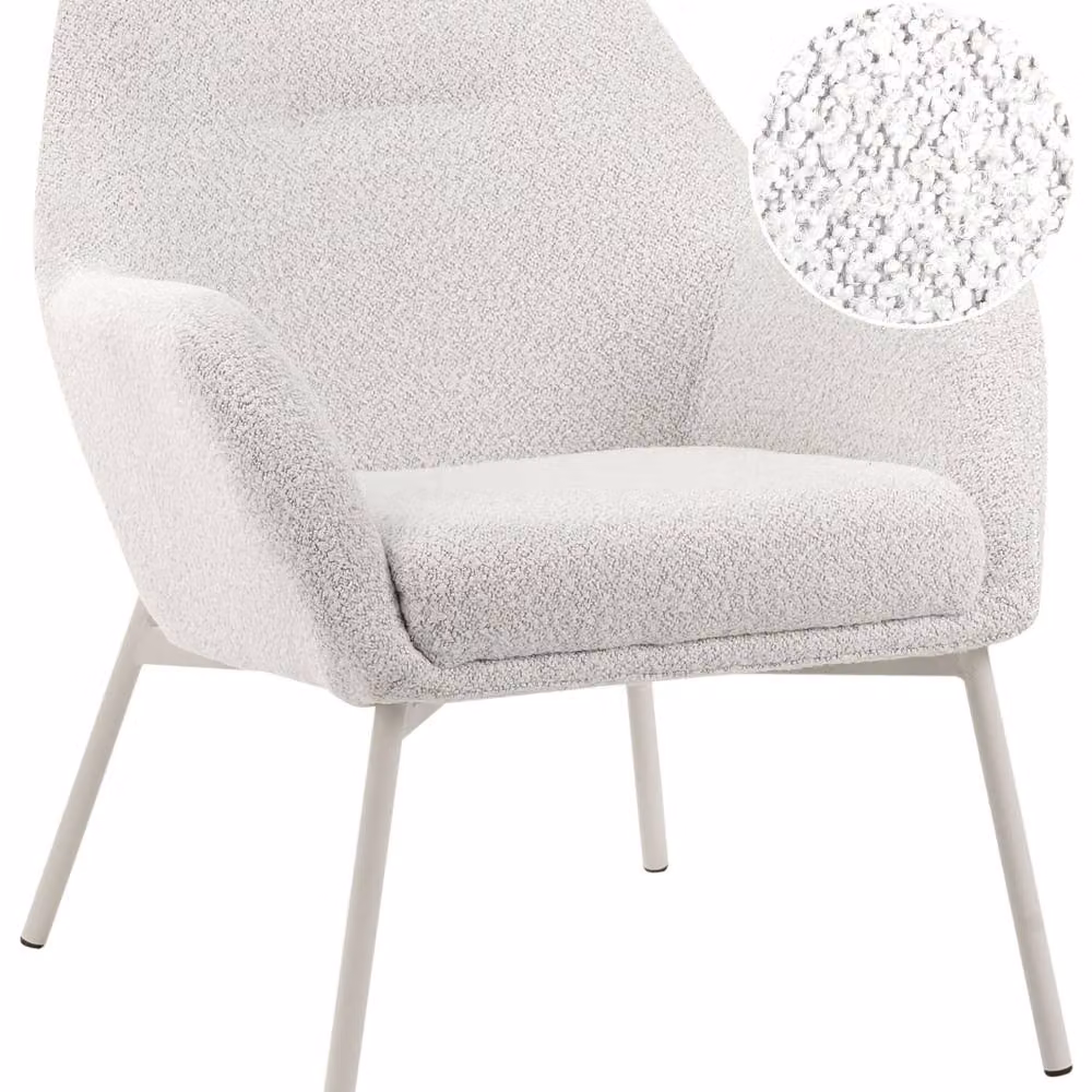 Wyld and Coco White Bouclé Fabric Tub Armchair with Metal Legs, W: 65 cm, D: 70 cm, H: 78 cm – 2