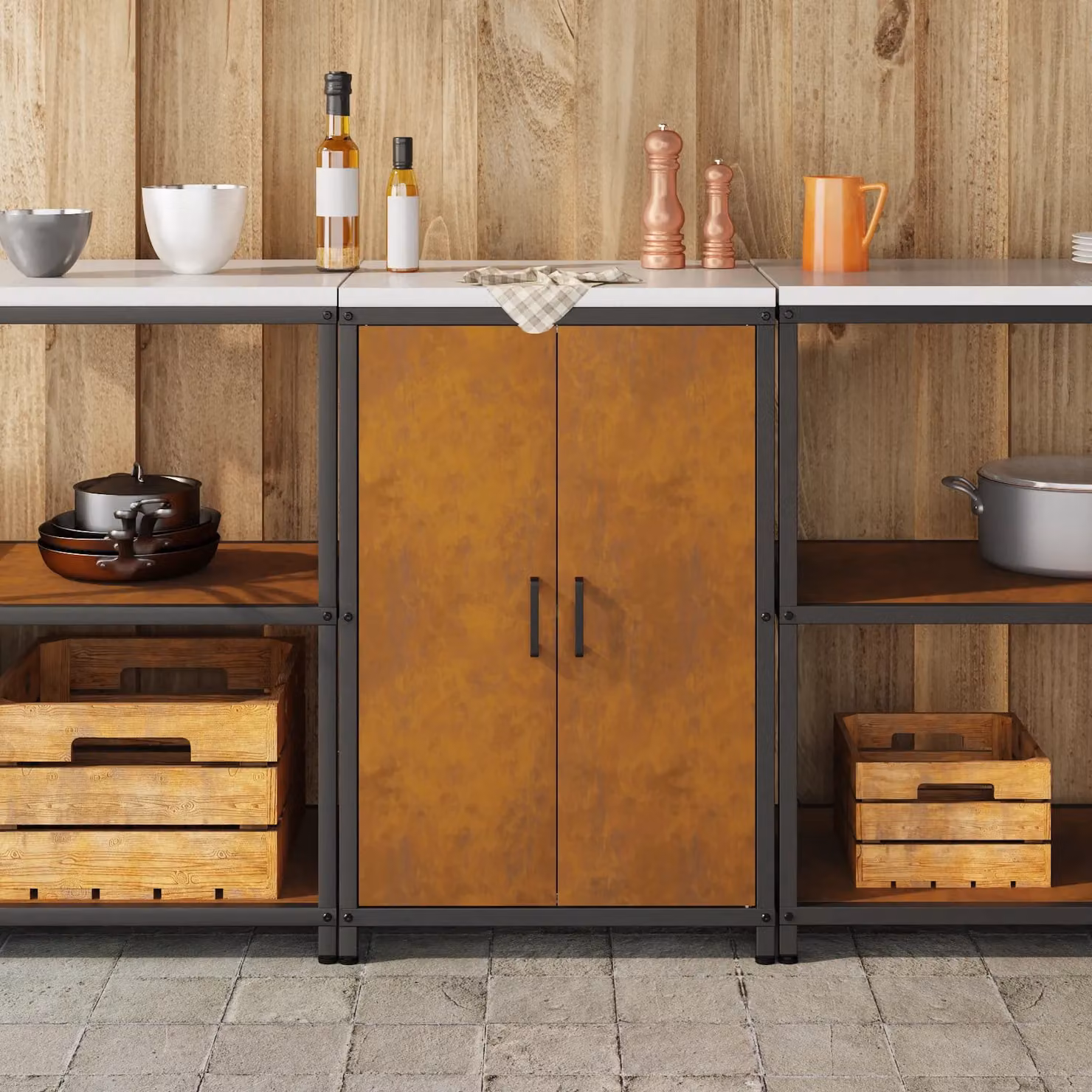 Berkfield Home Modern Kitchen Storage Cabinet in Brown Rusty Weathering Steel with Drawer and Shelf – 2