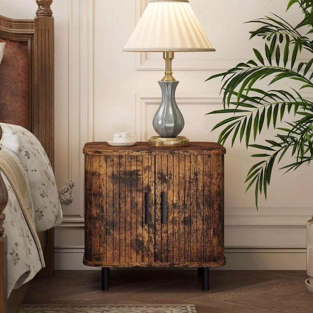 NESTLUNE Brown Scandinavian Nightstand with Sliding Doors and Metal Legs, W: 100 cm, D: 15 cm, H: 15 cm – 3