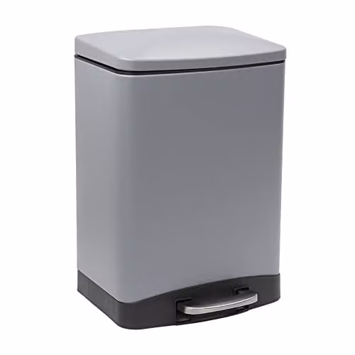 Calitek 12 Litre Pedal Waste Bin with Soft Close Lid and Removable Inner Bucket, Grey, W: 39 cm, D: 27 cm, H: 22 cm – 1