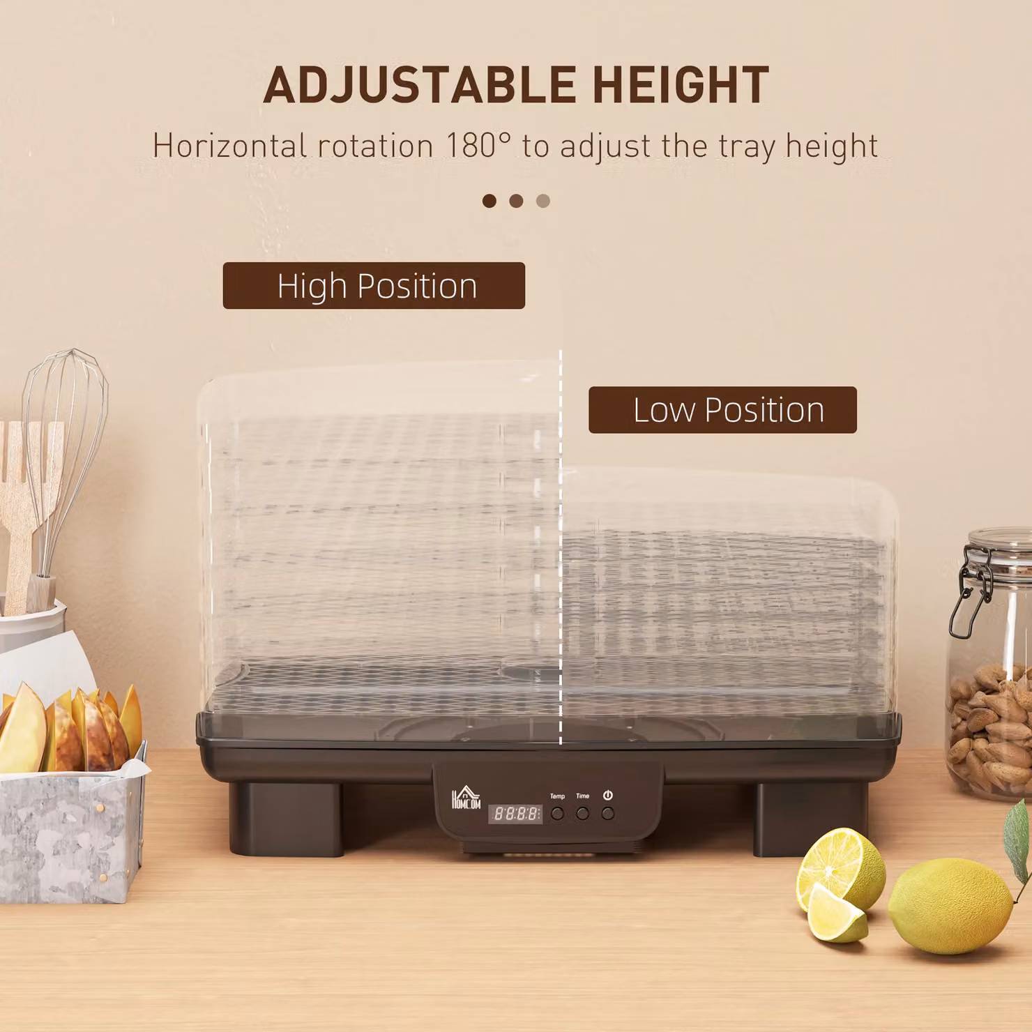 HOMCOM 6 Tray Food Dehydrator with 550W Power and Timer, Black – 3