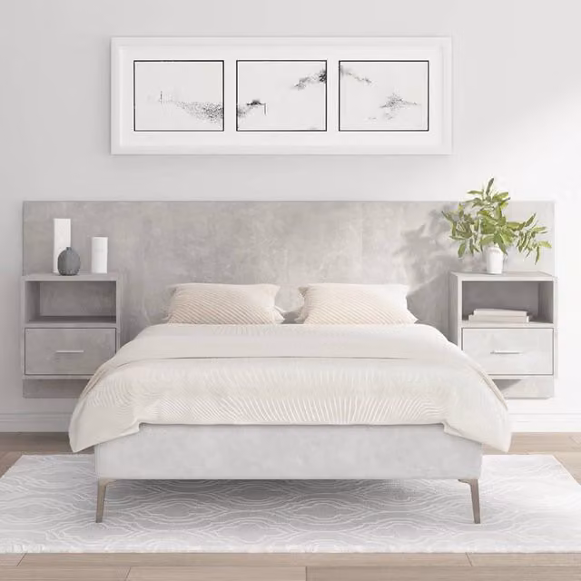 Berkfield Home Bed Headboard with Integrated Nightstands and Side Compartments in Concrete Grey Engineered Wood