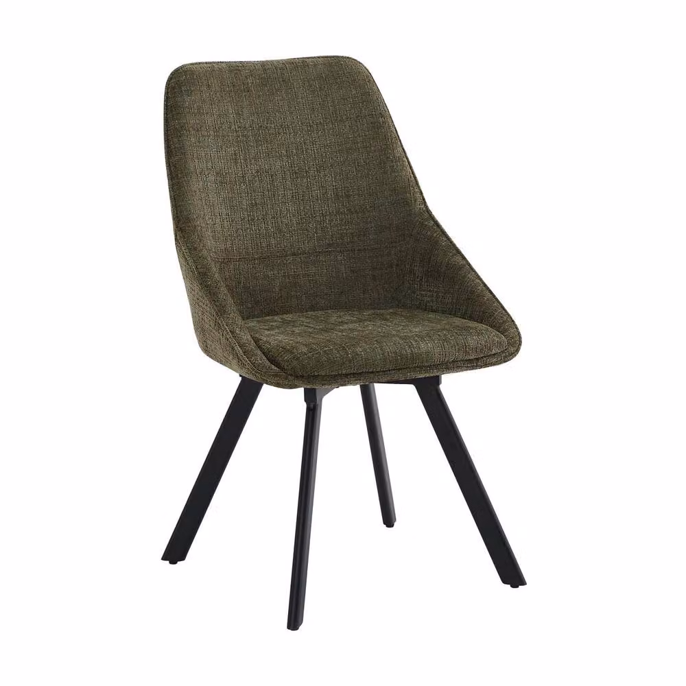 FWStyle Monaco 5 Piece Dining Set with White Sintered Stone Table and Green Chenille Chairs – 2