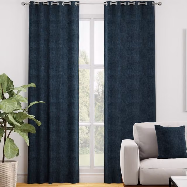 Terrys Made to Measure Blue Blackout Fabric Panel Curtain with Eyelets