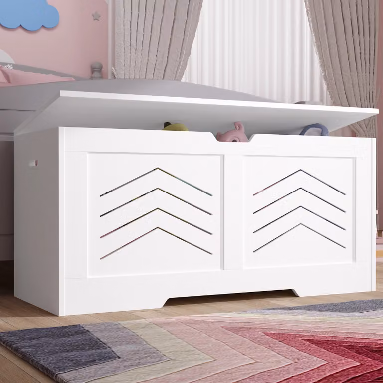 DHS White Modern Toy Box and Storage Bench with Soft Close Lid, W/D/H: 100 x 40 x 48 cm