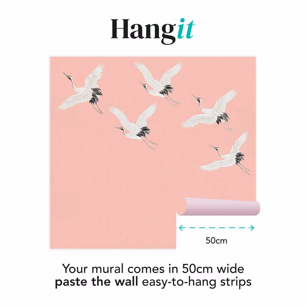 Superfresco Easy Cranes in Flight Blush Pink Floral Modern Wall Mural, W: 300 cm, H: 280 cm – 2