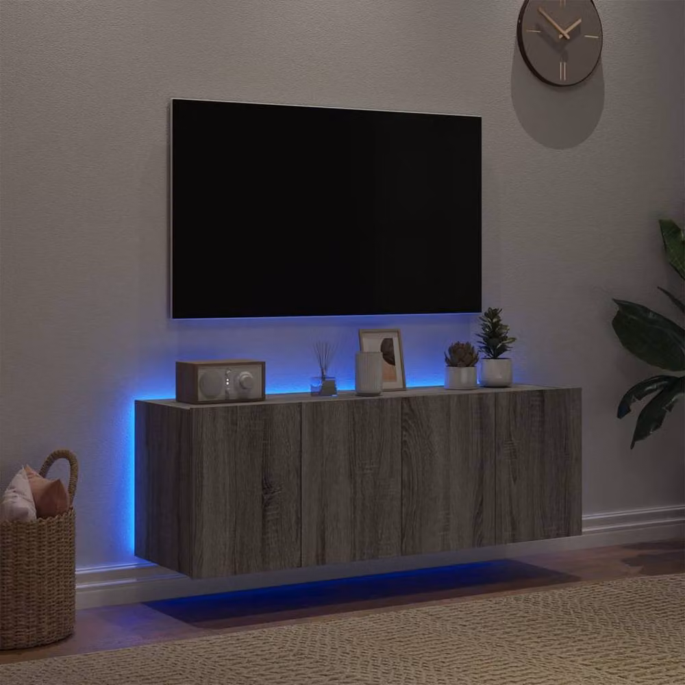 Berkfield Home Set of 2 Grey Sonoma Wall Mounted TV Cabinets with Integrated LED Lighting W/D/H: 60 x 35 x 41 cm – 4