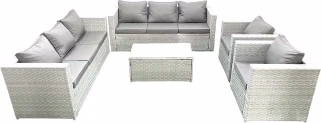 Fimous Outdoor Rattan Garden Furniture Set in Light Grey with 2-Seater Sofa, 2 Armchairs and Coffee Table