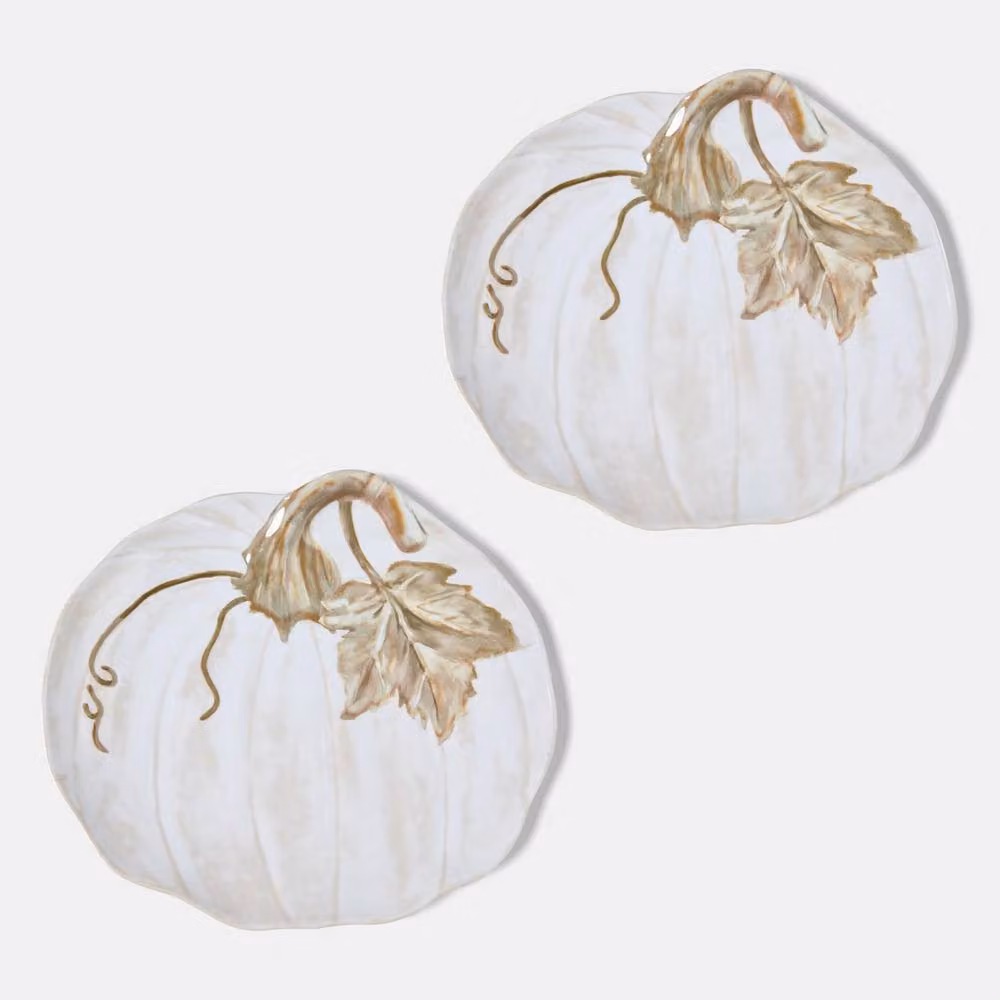 OHS 2 Pack Autumn Pumpkin Shaped Plastic Serving Platters in Orange, Beige and White – 3