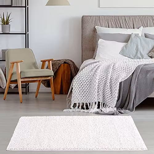 THE RUGS White Plain Shaggy High Pile Rug, W/D/H: 80 x 150 x 3 cm – 3