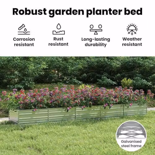 vidaXL Galvanised Steel Garden Raised Bed, Silver, W: 400 cm, D: 80 cm, H: 45 cm – 3