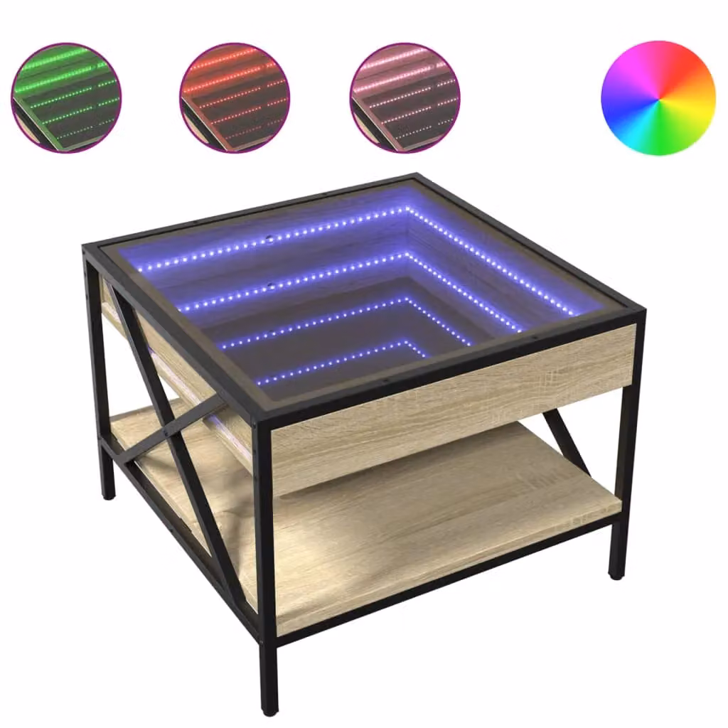 Berkfield Home Infinity LED Coffee Table in Sonoma Oak and Brown, W/D/H: 50 x 50 x 38 cm – 2