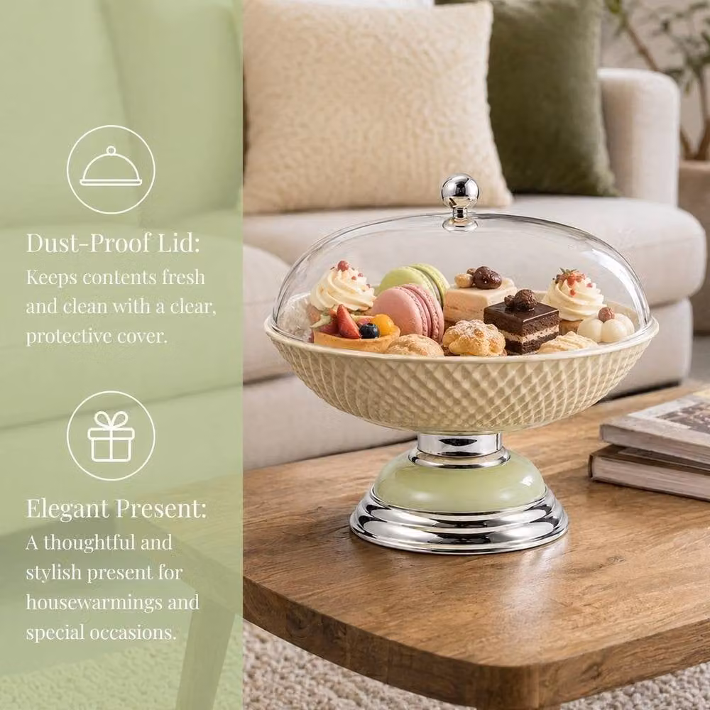 Kelvenix Clear Fruit Bowl with Lid and Removable Drain Tray in Beige and Transparent – 2