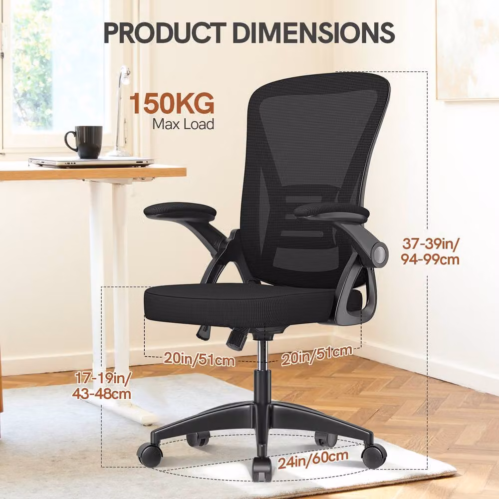Gartistgo Ergonomic Mesh Office Chair with Flip-Up Arms and Lumbar Support in Black – 2