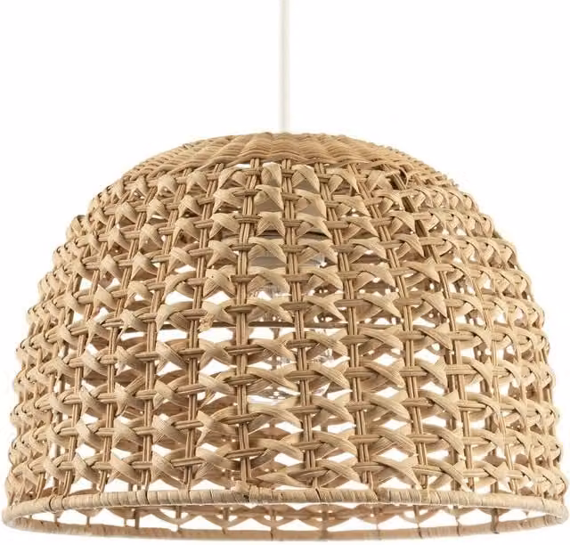 Happy Homewares Vintage Round Woven Rattan Pendant Light Shade in Brown and Beige