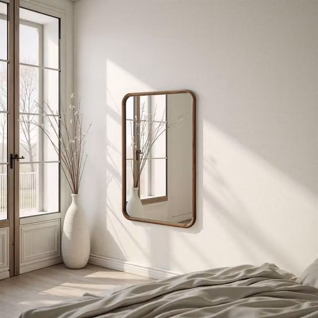 Yearn Solid Oak Curved Wall Mirror in Brown, W: 90 cm, H: 60 cm