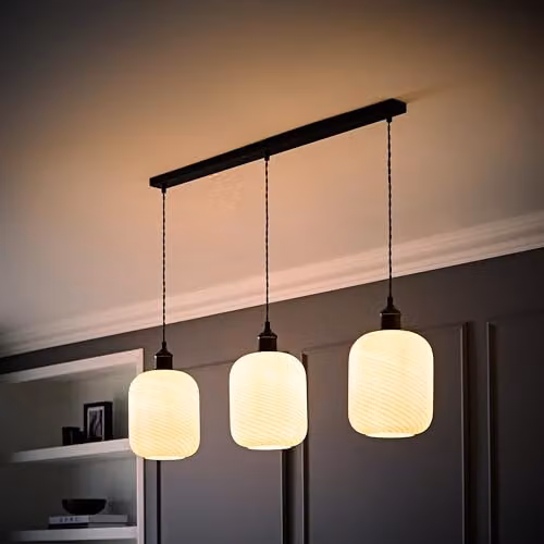 ValueLights Emery Matte Black 3 Drop Bar Ceiling Light with Frosted Glass Swirl Shades and Bulbs – 2
