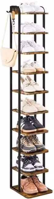 KORVIXA 10-Layer Rustic Brown Vintage Shoe Rack, W: 90 cm, H: 162 cm