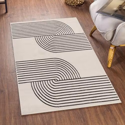 Livabliss Abstract Modern Rug in White, Black and Beige, W/D/H: 80 x 150 cm – 1