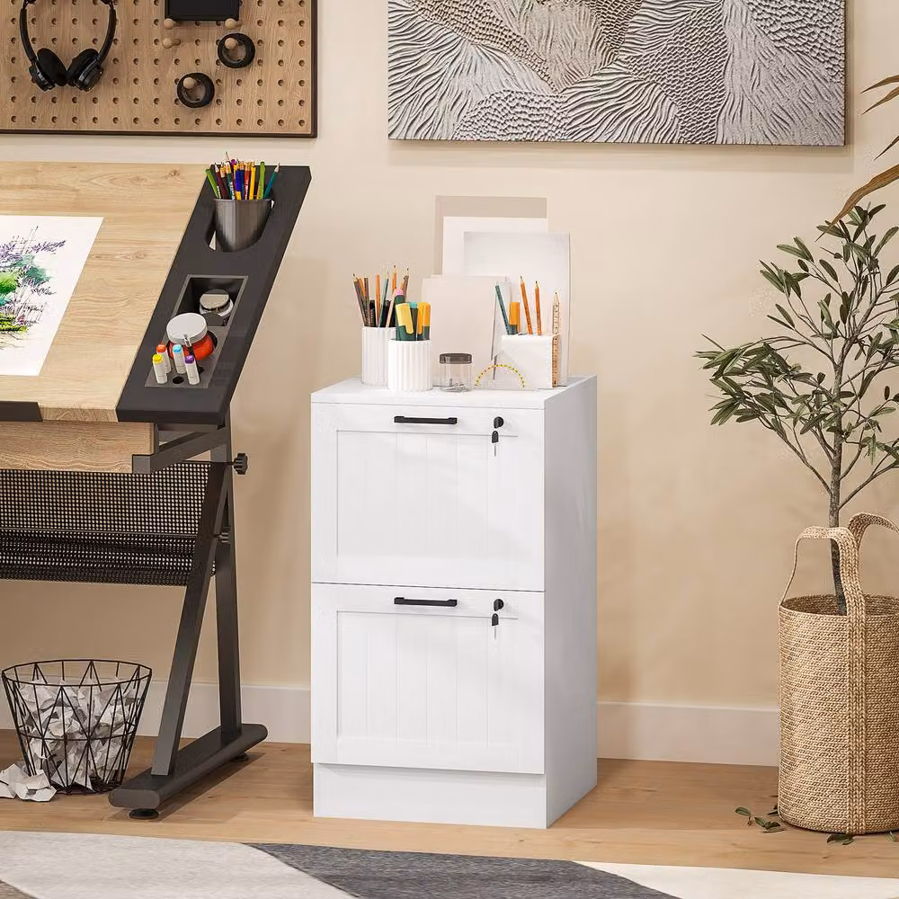 STILVORA White Matt Filing Cabinet with 2 Lockable Drawers – 2