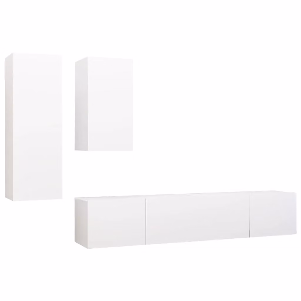 Berkfield Home 4 Piece Modern White Matt Lowboard TV Cabinet Set – 2