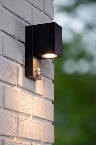 Lucide Zaro Black Aluminium Outdoor Wall Spotlight with Motion and Dusk Sensors, GU10, IP65 – 2