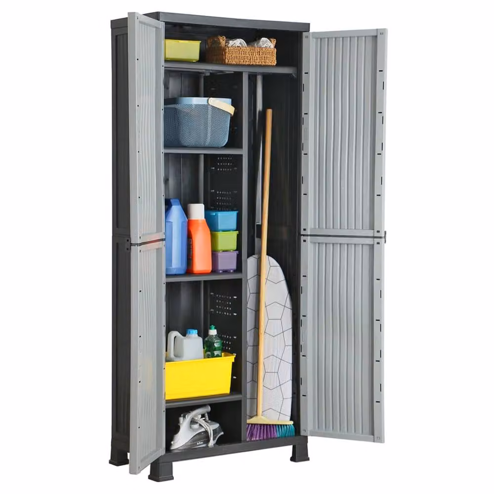 Berkfield Home Grey Plastic Cabinet with Hinged Doors, W/D/H: 68 x 39 x 171.5 cm – 1
