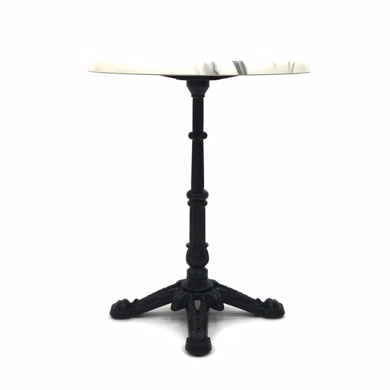 FORGEVIO White Marble Round Garden Coffee Table with Powder Coated Aluminium Base, Diameter: 60 cm, Height: 60 cm
