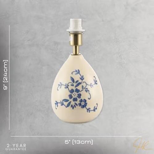 Happy Homewares Classic Hand Painted Blue Floral Ceramic Table Lamp Base with Antique Brass Holder, H 24 cm x W 13 cm x D 13 cm – 3