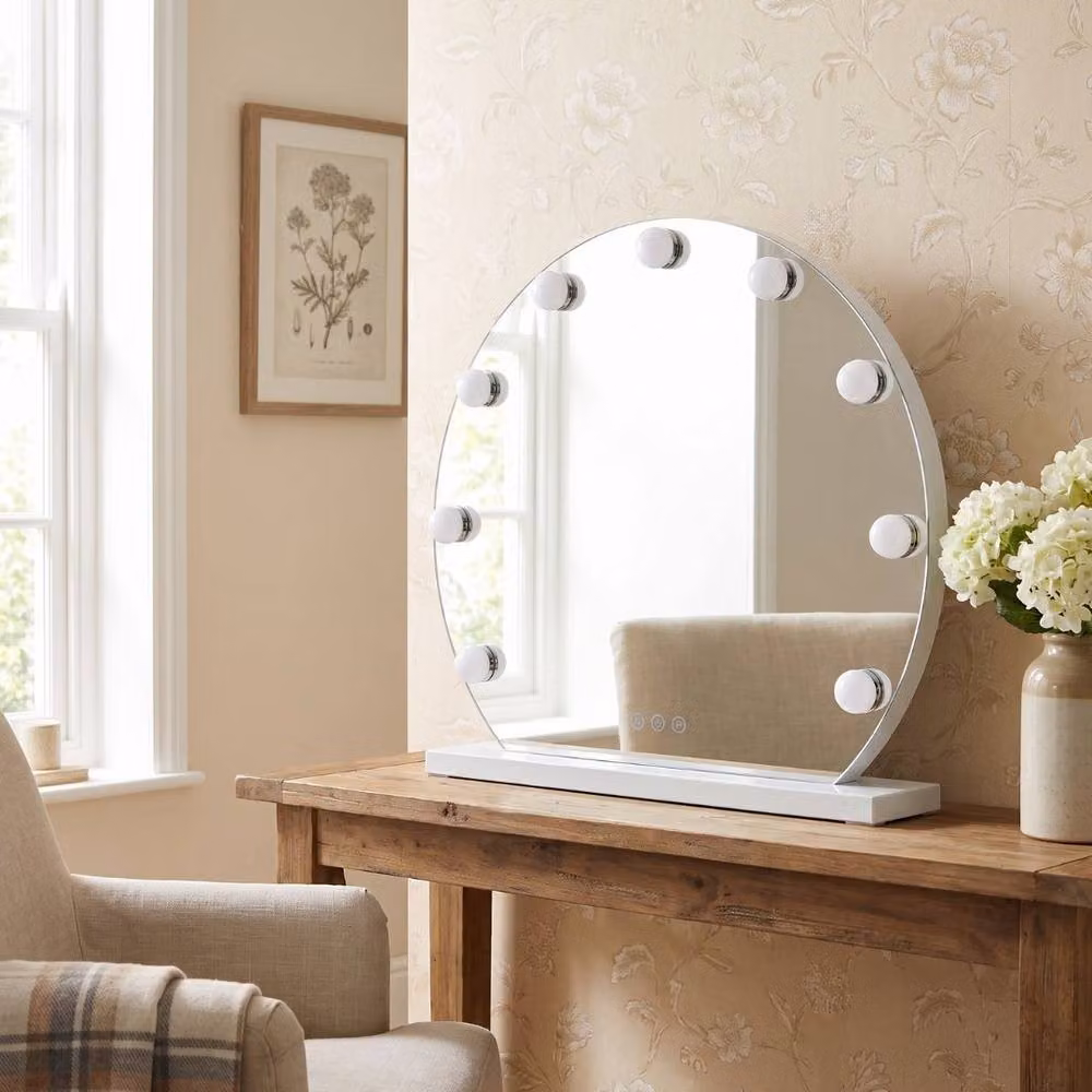 HOME LUXE INTERIOR Arched LED Tabletop Vanity Mirror with 3 Dimmable Light Modes in White – 2