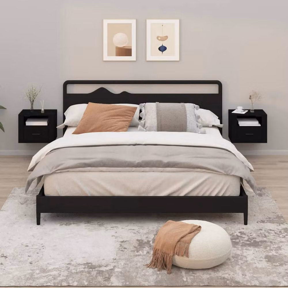 Berkfield Home Elegant Wall-mounted Bedside Cabinets, 2 Piece Set, Black, W: 50 cm, D: 36 cm, H: 40 cm – 2