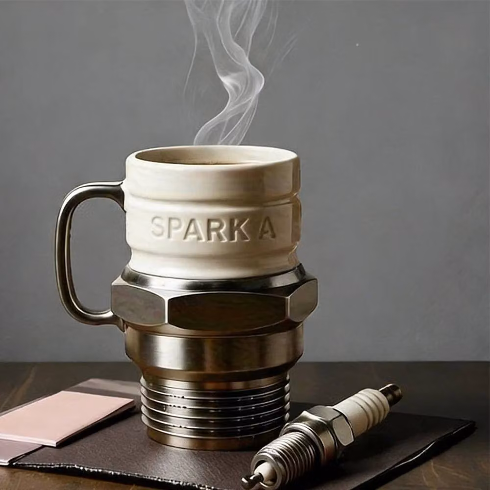 PAWNORA Silver Ceramic Spark Plug Design Mug – 3