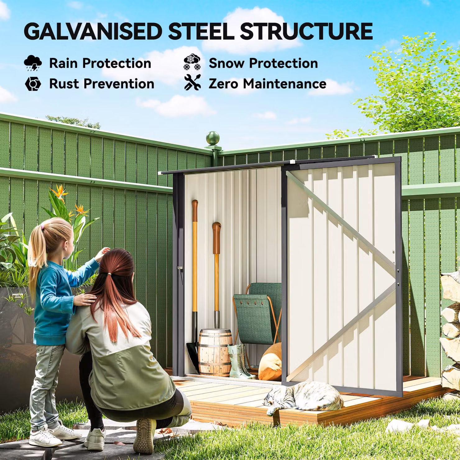 Outsunny Dark Grey Galvanised Steel Lean To Pent Garden Shed with Locking Single Door – 4