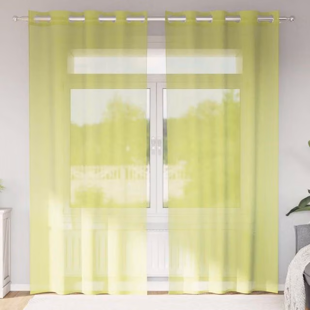Berkfield Home Transparent Voile Fabric Panel Curtains with Eyelets, Green, 2 Pack, W: 140 cm, H: 245 cm