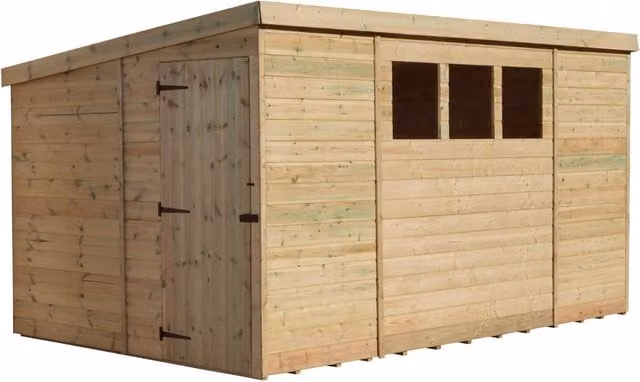 Empire Sheds Empire 2500 Pent Garden Shed in Green with Single Door and 3 Windows