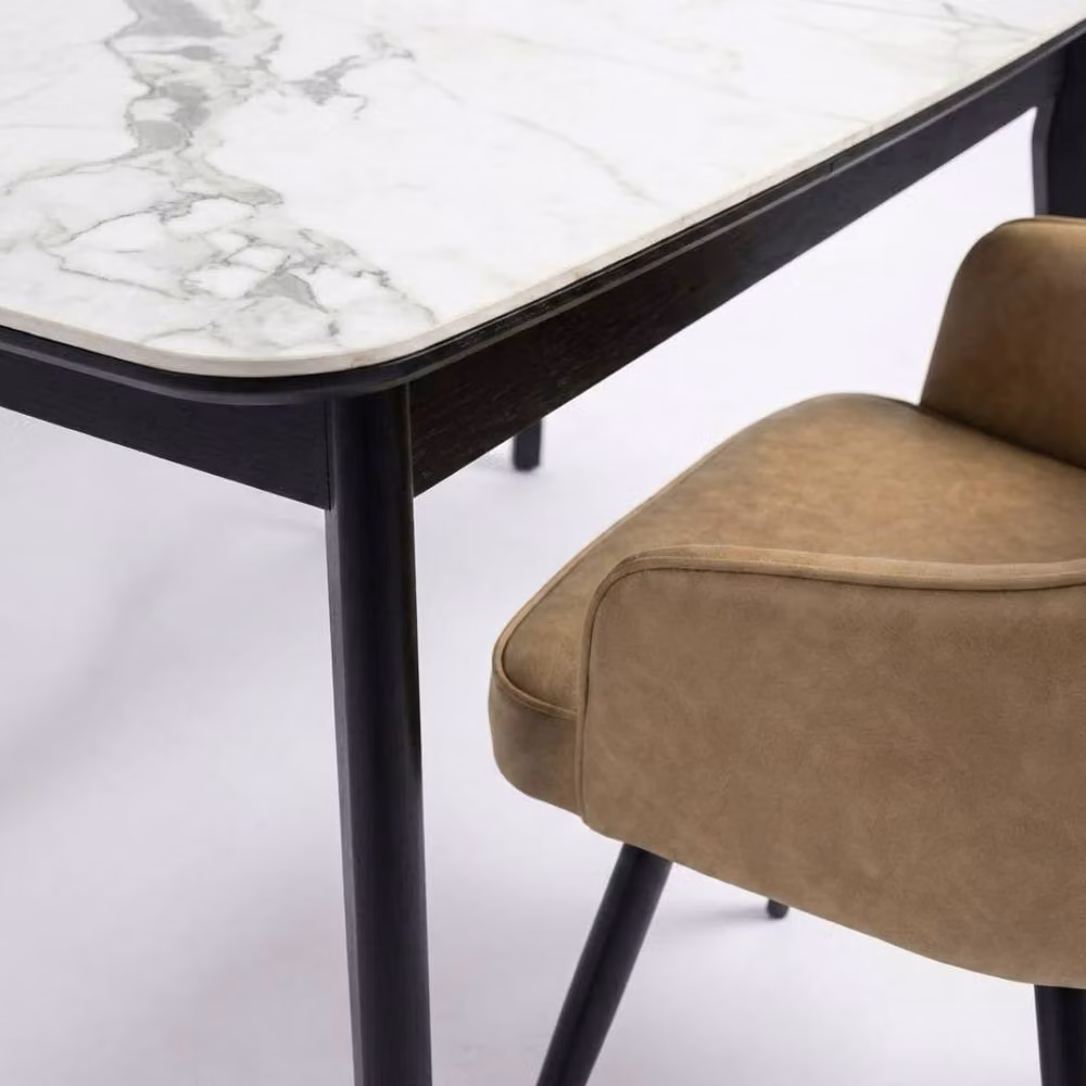 Home Luxe Interior Palermo Set of 2 Beige PU Leather Dining Chairs with Black Metal Legs – 5