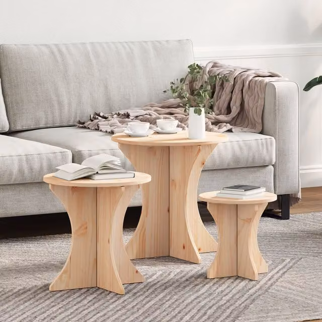 Berkfield Home 3-Piece Nesting Coffee Table Set in Brown Rustic Solid Pine Wood – 1