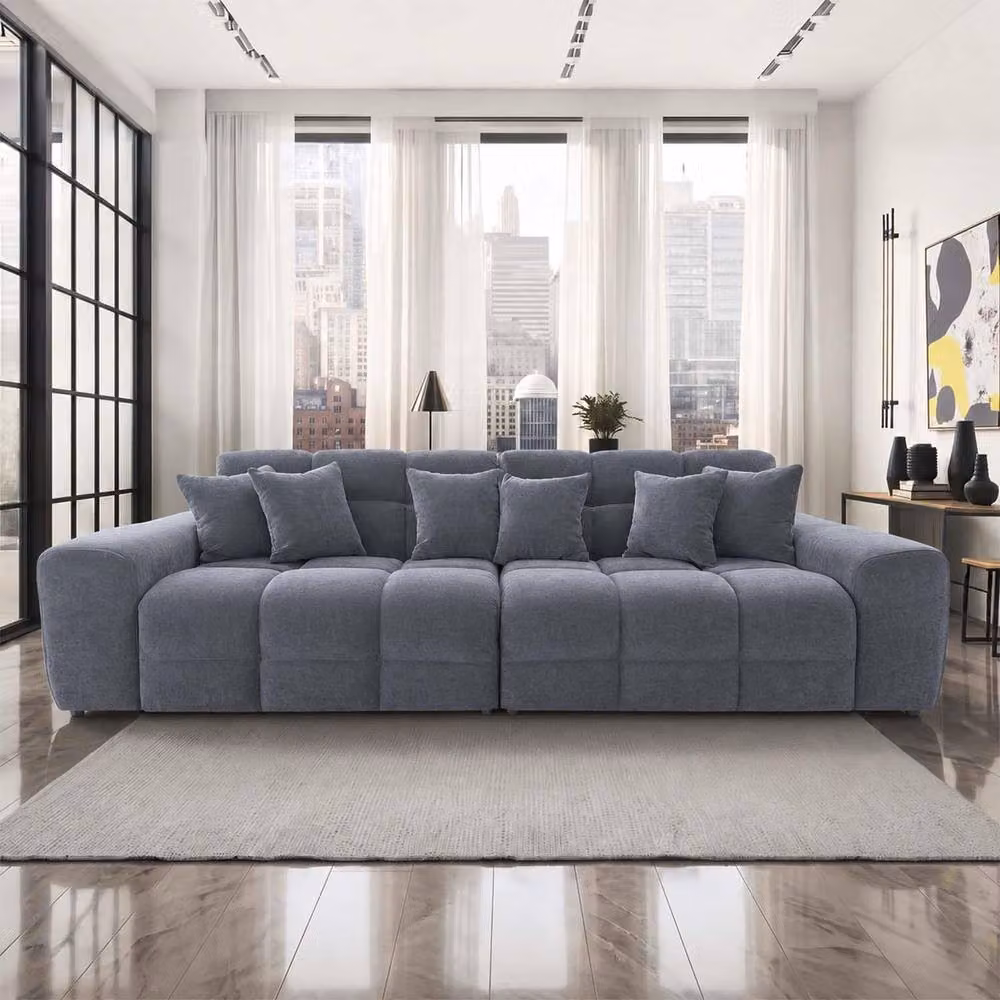 Furnishings For Less UK Jenson 4 Seater Grey Plush Velvet Sofa with Deep Seats and Boxed Arms – 2